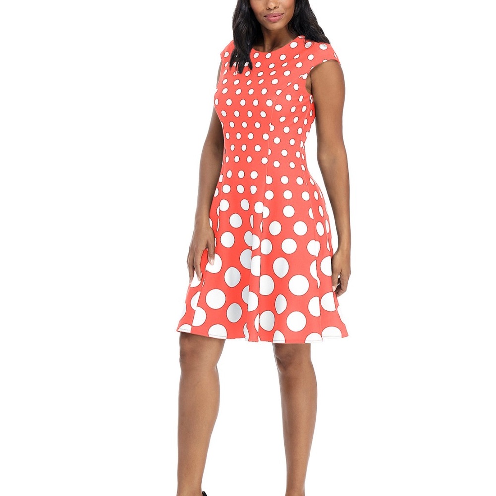 Preowned London Times Pink Polka Dot Dress size 10P - Picture 2 of 7